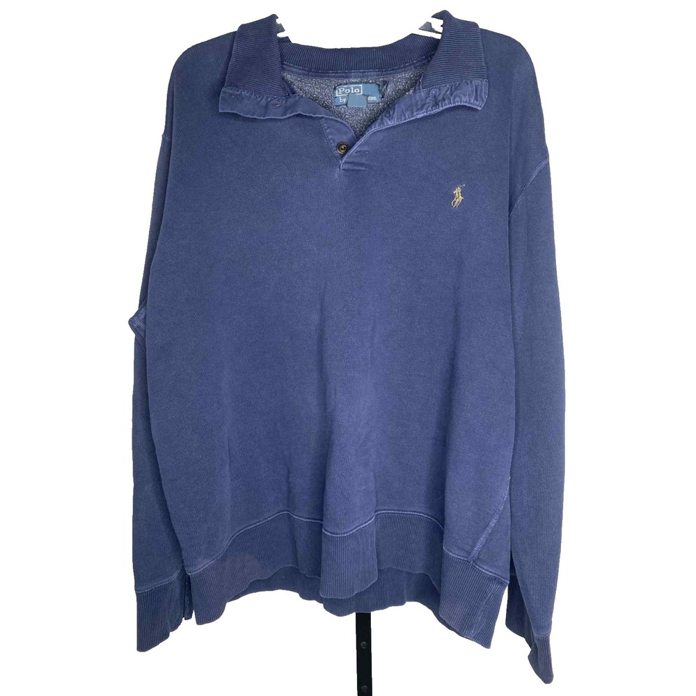VTG Men's Polo Ralph Lauren Mock  Turtleneck 4 Button Pullover Blue Label Sz 2XL
